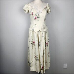 VTG 80s Floral Off-Shoulder Dress Size 9 Fits Medium Cottage Chic